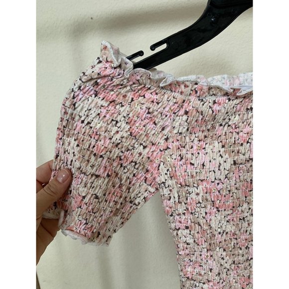 Tight floral off shoulder crop top pink - Picture 4 of 5